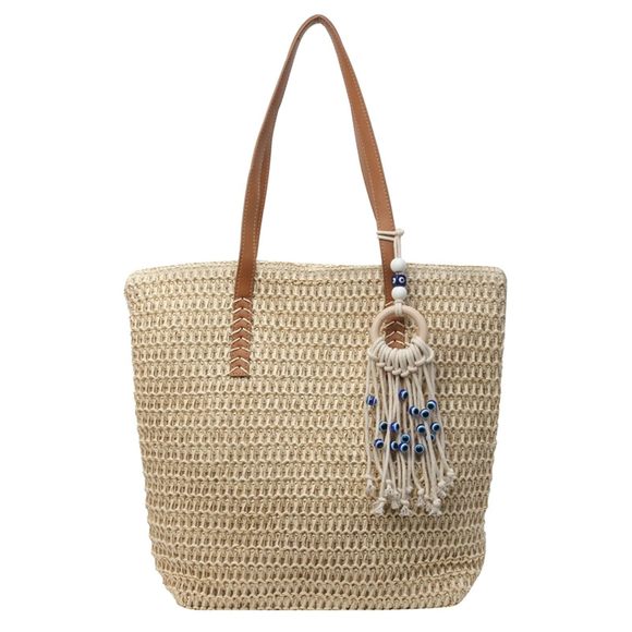 Straw Beach Bag Woven Structured Tote Bag Summer Large Rattan o_o - Picture 1 of 8